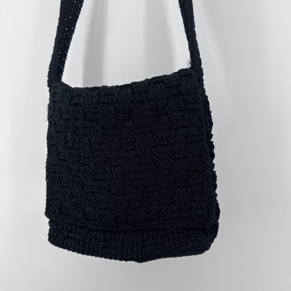 The Sak Black Crochet Hobo Bag‎ Shoulder Bag Handbag Casual Purse 10x9